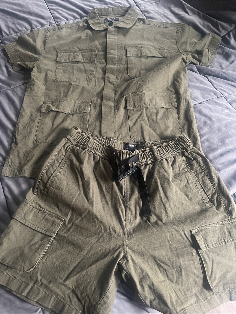 Forever 21 Olive Green Short Sleeve Cargo Set